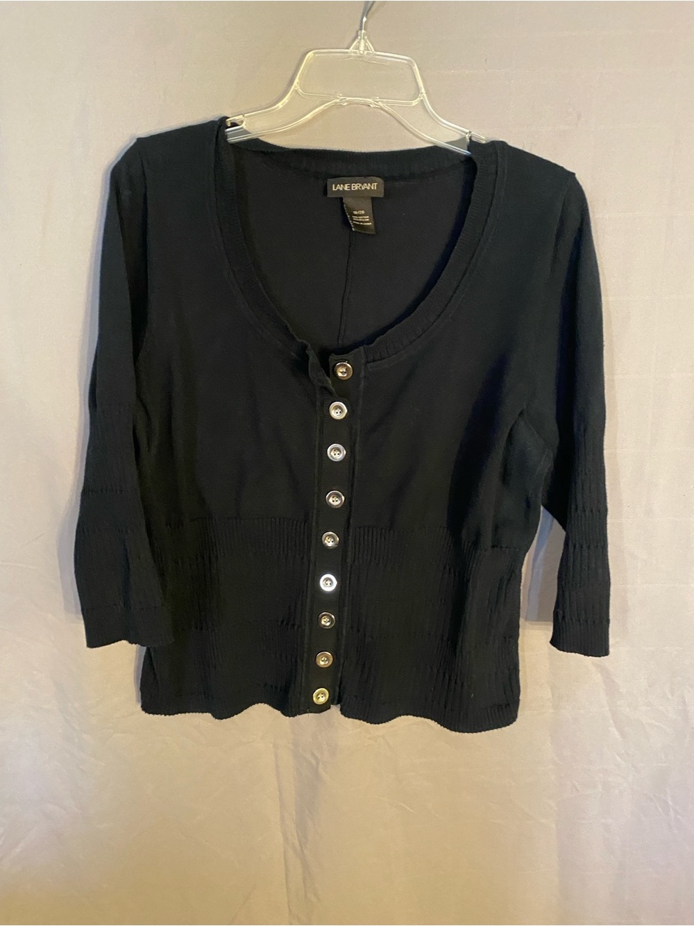 Lane Bryant Black Ribbed Button-Front Scoop Neck Top